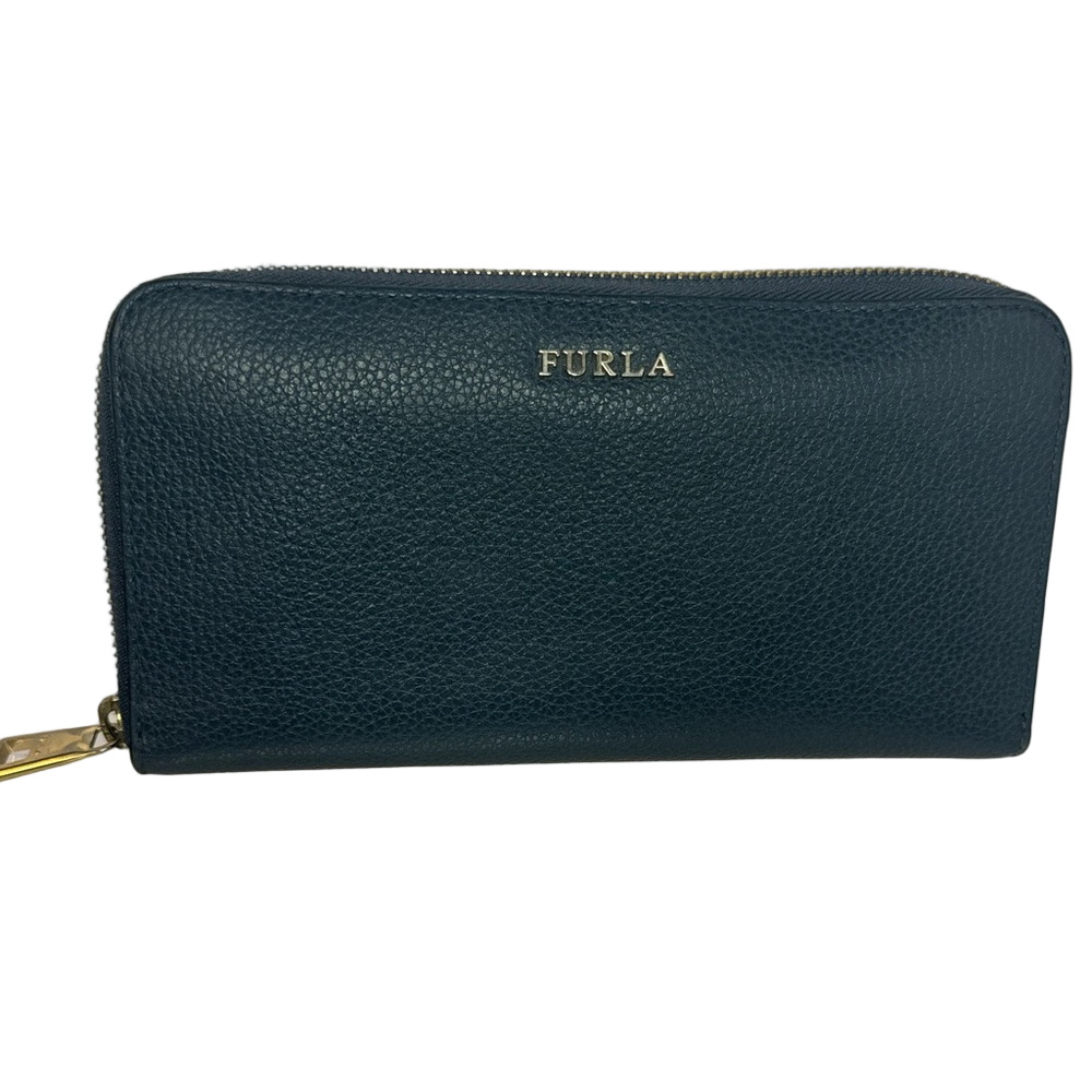 #124 Furla Blue Leather Zip Around Long Wallet